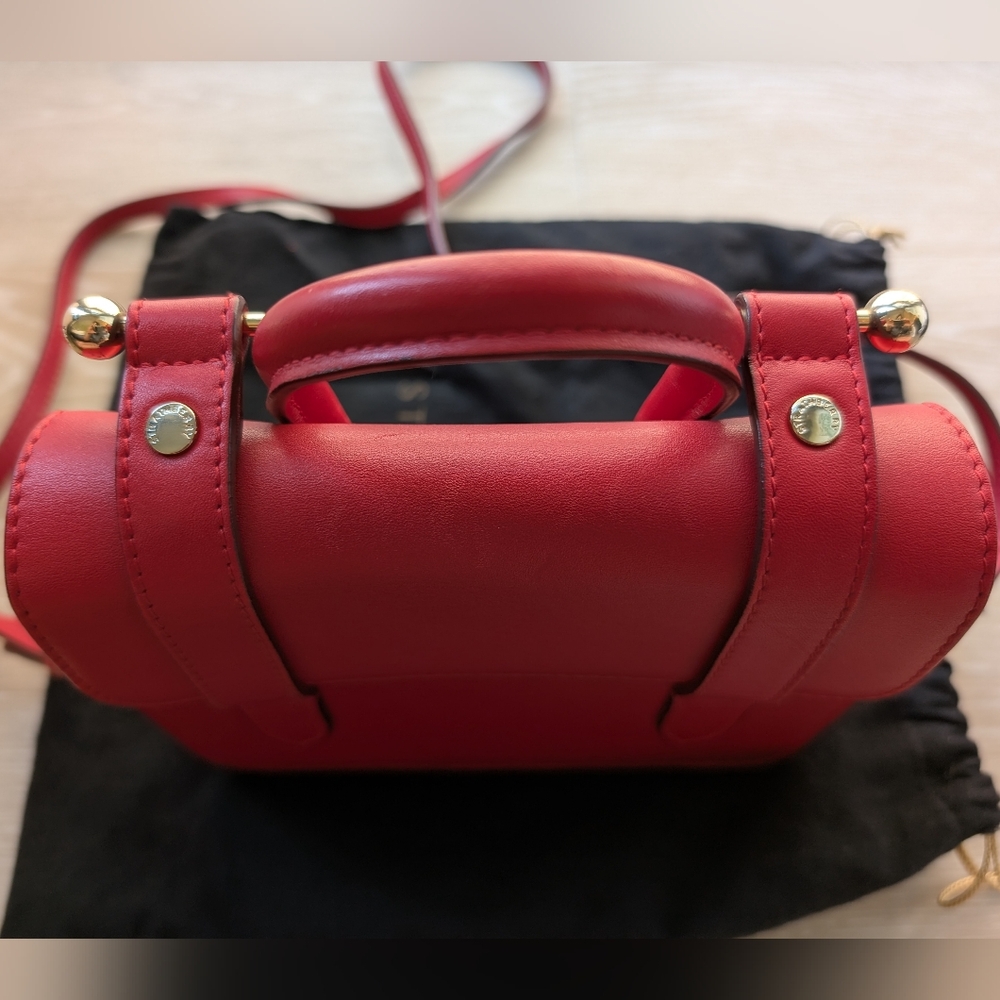 [Strathberry] Authentic Ruby Red Nano Tote Gold Hardware with Leather Strap - Picture 5 of 15